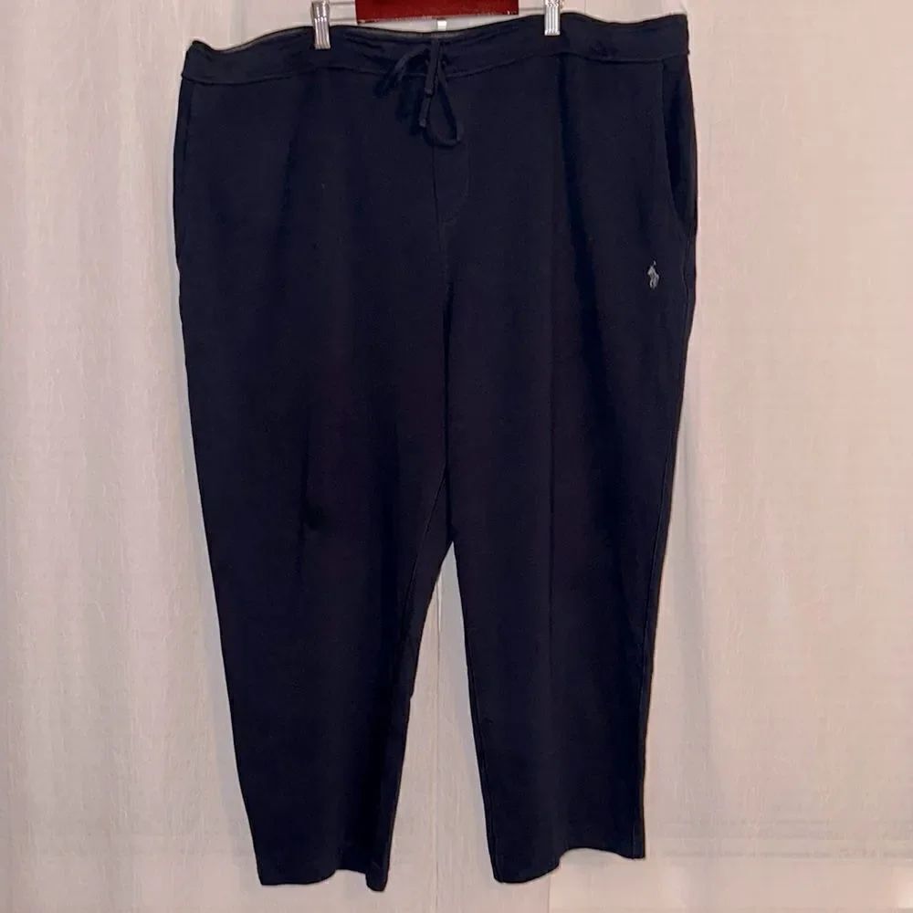 POLO RL 3LT Navy Crop Performance Drawstring Cotton Sweatpants with 3 Pockets